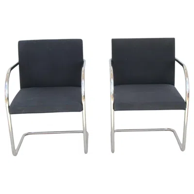 Pre-owned Knoll Brno Black Fabric Tubular Dining Chairs By , Set Of 2
