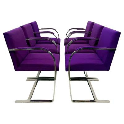Pre-owned Knoll Brno Flat Bar Armchairs By Mies Van Der Rohe, Set Of 6 In Purple