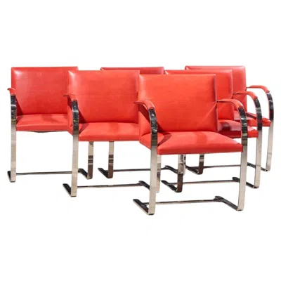 Pre-owned Knoll Brno Flat Bar Mid Century Chrome Dining Chairs - Set Of 6 In Red