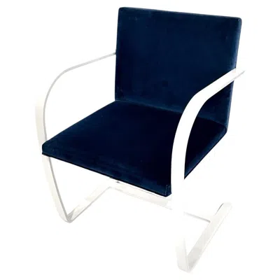 Pre-owned Knoll Brno Flat-bar Chair Upholstered In Navy Velvet, White Frame