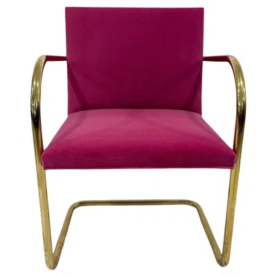 Pre-owned Knoll Brno Tubular Chairs In Fuchsia Velvet Polished Brass By Mies Van Der Rohe,  In Red