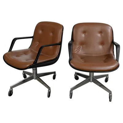 Pre-owned Knoll Brown Vinyl Faux Leather Pair Steelcase 451 Rolling Office Chairs Style Pollock