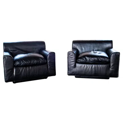 Pre-owned Knoll By Otto Zapf Black Leather Chairs, A Pair