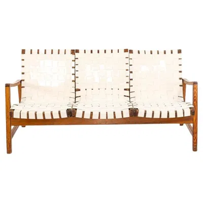 Pre-owned Knoll C. 1941 Jens Risom For  Associates Three-seater Sofa/settee W/ New Webbing In Brown