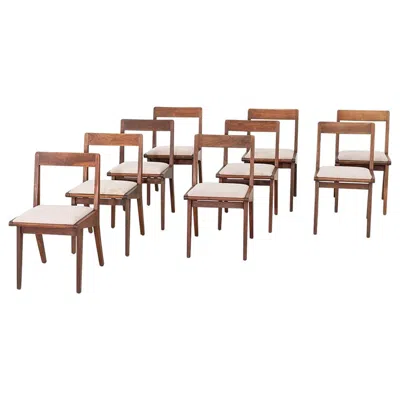Pre-owned Knoll C. 1951 Set Of Nine Jens Risom For  666 Dining Chairs In Walnut With Seats In Brown