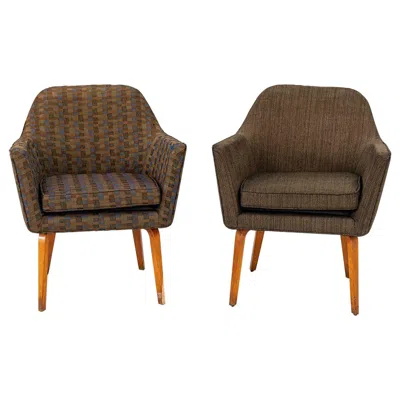 Pre-owned Knoll C. 1958 Pair Of Florence  84 Ulb Lounge Arm Chairs In Fabric And Wood In Brown
