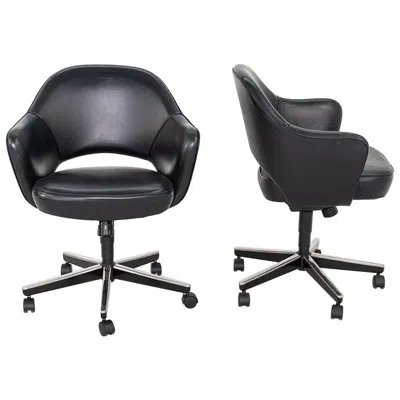 Pre-owned Knoll C. 2004 Eero Saarinen For  Executive Desk Chairs W/ Arms In Black Leather