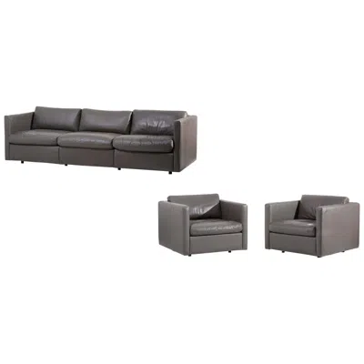 Pre-owned Knoll Charles Pfister Sofa Set In Grey Leather, Usa, 1970s In Gray