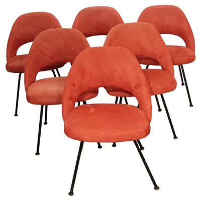 Pre-owned Knoll Circa 1960 Set Of Six Eero Saarinen Executive Side Chairs In Red