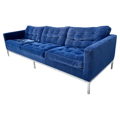 Pre-owned Knoll Classic Early / Original Florence  3-seat Sofa. Electric Blue Velvet.