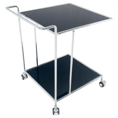 Pre-owned Knoll Compact 16x20 Smoked Glass Shelves Two Tier Italian Serving Cart On Wheels Mint In Black