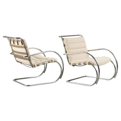 Pre-owned Knoll Custom  Mr Lounge Chairs In Wool By Ludwig Mies Van Der Rohe, Pair In Sand