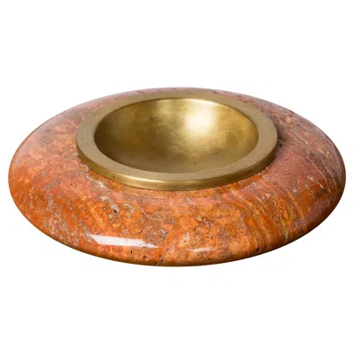 Pre-owned Knoll Decorative Red Iranien Travertine & Brass Vide Poche By  - Usa 1970's