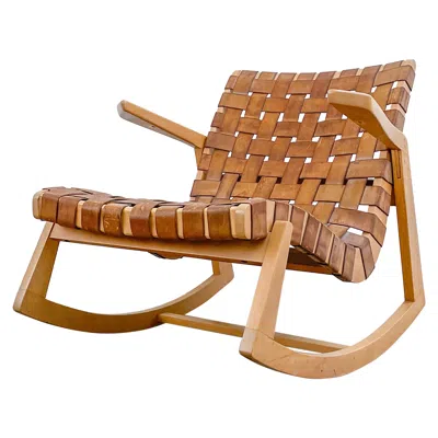 Pre-owned Knoll Early Ralph Rapson Rocker With Leather Webbing In Brown