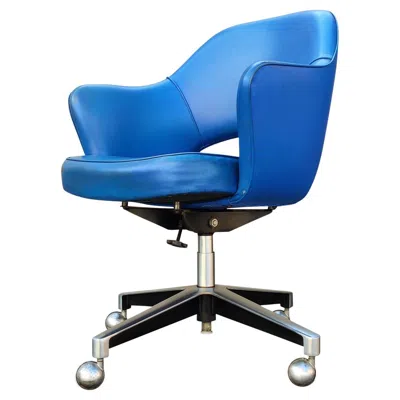 Pre-owned Knoll Early Saarinen  Executive Task Or Desk Chair Tilt Swivel Castors Orig Vinyl In Blue