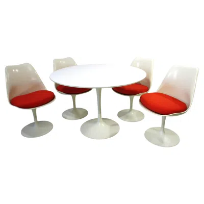 Pre-owned Knoll Eero Saarinen 42" Tulip Dining Table With 4 Swiveling Chairs For  In Brown