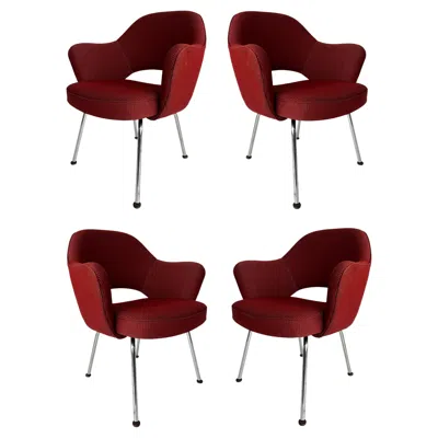 Pre-owned Knoll Eero Saarinen Executive Armchair #71 From Seagram Bldg., N.y.c., Set Of 4 In Red