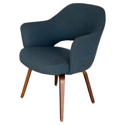 Pre-owned Knoll Eero Saarinen For  Executive Armchair With Wood Legs - All Original - Blue