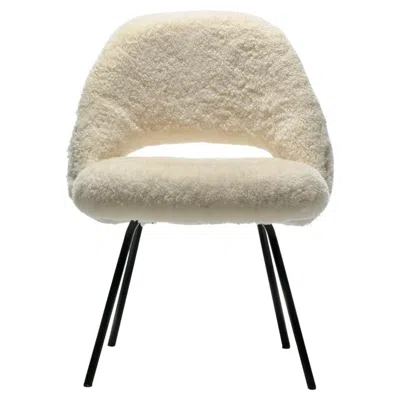 Pre-owned Knoll Eero Saarinen For  Executive Side Chair In White Ivory Shearling C. 1950