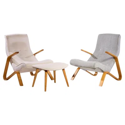 Pre-owned Knoll Eero Saarinen For  Mid Century Grasshopper Lounge Chairs – Pair And Ottoman In Brown