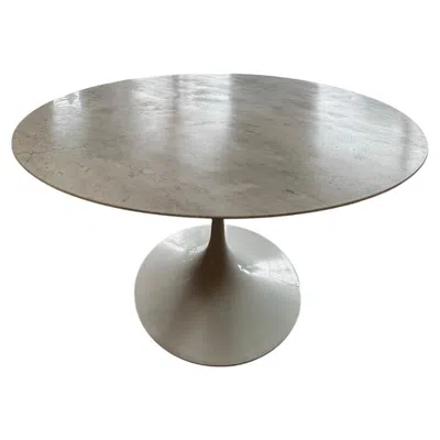 Pre-owned Knoll Eero Saarinen For  Round Tulip Pedestal Marble Top Dining Table In Gray