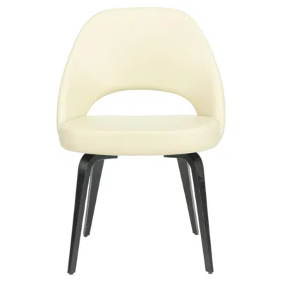 Pre-owned Knoll Eero Saarinen  2020 Executive Side Chair W/ Wood Legs & Ivory Leather In White