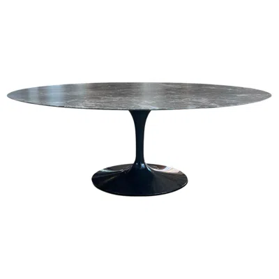 Pre-owned Knoll Eero Saarinen Medium Oval Grey Marble Dining Table With Black Base By  In Gray