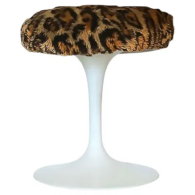 Pre-owned Knoll Eero Saarinen "tulip" White Stool For  W/ Leopard Print Seat