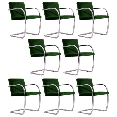 Pre-owned Knoll Eight Chrome Mies Van Der Rohe Tubular Brno Chairs By  In Green Velvet