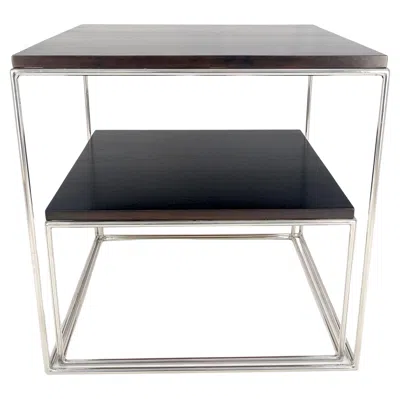 Pre-owned Knoll Espresso Walnut Cube Shape Nesting End Tables Polished Stainless Steel Chrome In Brown