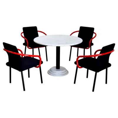 Pre-owned Knoll Ettore Sottsass Mandarin Dining Set In Carrara Marble, Red & Black, 1986 Italy