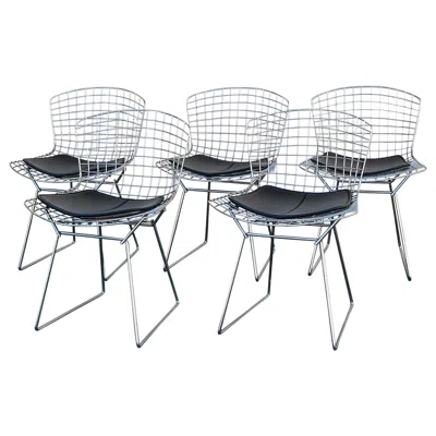 Pre-owned Knoll Five Harry Bertoia Chrome Wire Dining Chairs By  In Gray