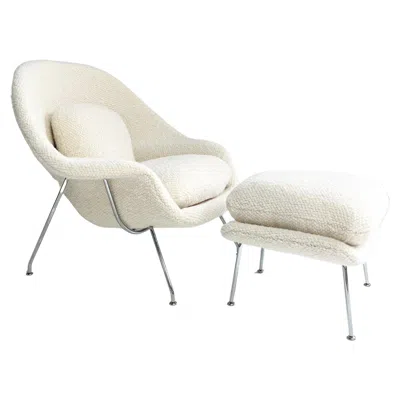 Pre-owned Knoll Forsyth Bespoke Eero Saarinen Womb Chair And Ottoman In Dedar Boucle In Sand