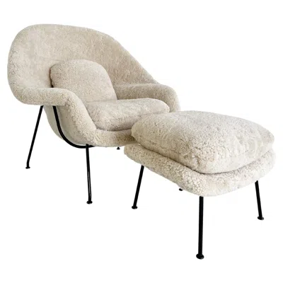 Pre-owned Knoll Forsyth Bespoke Eero Saarinen Womb Chair And Ottoman In Shearling In Sand