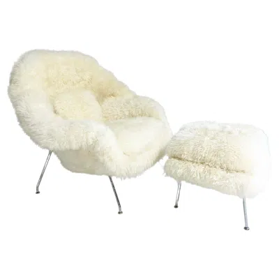 Pre-owned Knoll Forsyth Bespoke Eero Saarinen Womb Chair And Ottoman In Wavy Sheepskin In Sand