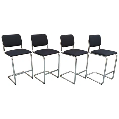 Pre-owned Knoll Four (4) Nib Cesca Bar Stools Marcel Breuer  Chromed Steel Upholstery In Black