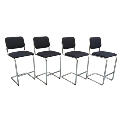 Pre-owned Knoll Four (4) Nib Cesca Bar Stools Marcel Breuer  Chromed Steel Upholstery In Black