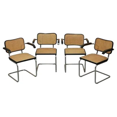 Pre-owned Knoll Four Vintage 1970 Made In Italy Stamped Marcel Breuer Cesca  Dining Chairs In Brown