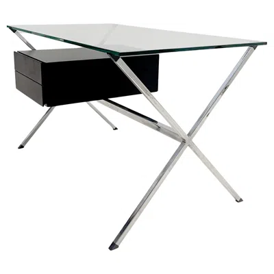 Pre-owned Knoll Franco Albini For  - Chrome Glass And Black Wood Desk