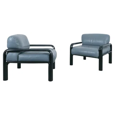 Pre-owned Knoll Gae Aulenti 4x Lounge Chairs By , Black Steel, Leather Cushions