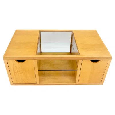 Pre-owned Knoll Large Box Shape Glass Top Birch Plywood Deep Drawers Storage Coffee Table Mcm In Brown