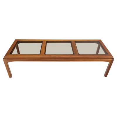 Pre-owned Knoll Large Rectangle 3 Smoked Glass Panes Top Solid Oiled Walnut Coffee Table Mint! In Brown
