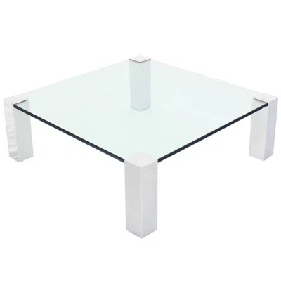 Pre-owned Knoll Large Square Mid Century Modern Coffee Table On Chrome Corner Legs In Gray