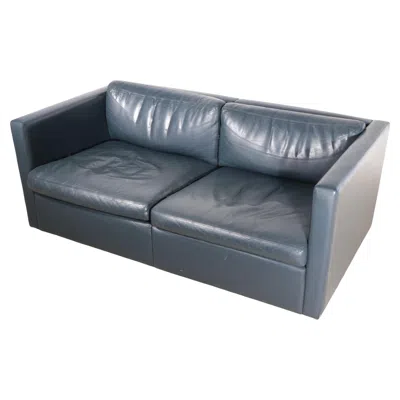 Pre-owned Knoll Leather Box Style Loveseat Sofa By Charles Pfister For  In Gray