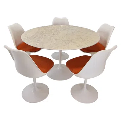 Pre-owned Knoll Marble Dining Table With 5 Chairs By Eero Saarinen, 1960s In Gray
