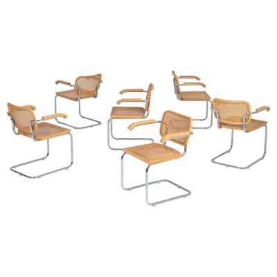 Pre-owned Knoll Marcel Breuer B64 Cesca Dining Chairs With Arms Set Of Six In Brown