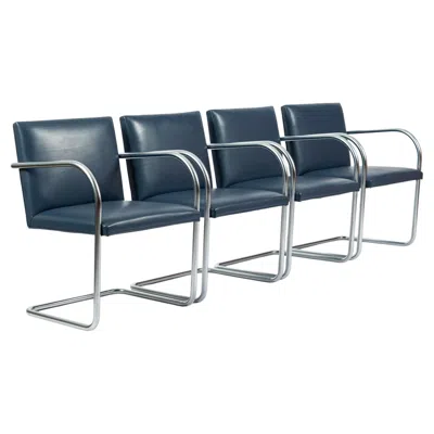 Pre-owned Knoll Mid Century Blue Leather Brno Arm Chairs By Mies Van Der Rohe For  Set Of 4