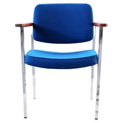 Pre-owned Knoll Mid Century Post Modern Royal Blue Chrome & Walnut Accent Chair