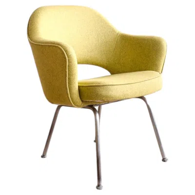 Pre-owned Knoll Mid-century Modern Executive Armchair By Eero Saarinen In Citron Wool In Brown