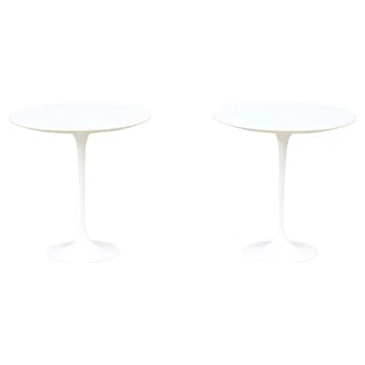 Pre-owned Knoll Mid-century Modern  Eero Saarinen 20" Round White Tulip Side Tables, A Pair